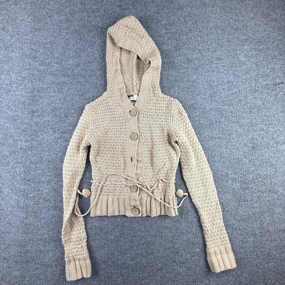If It Were Me Cardigan Sweater Womens Small Beige Hooded Button Front Belted